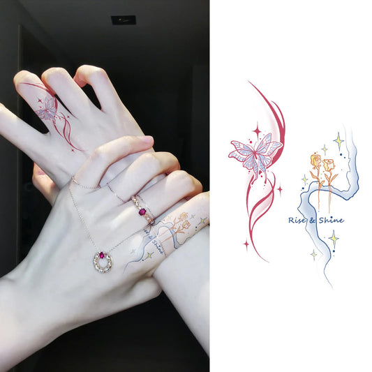 S.A.V.I Waterproof Temporary Tattoo Sticker, Safe Non-Toxic, Multicolour Butterfly & Rose Floral Body-Art Decal, 1 Pc, for Women & Girls, Arm Hand Finger Leg, Festival Cosplay Party Accessory (62)