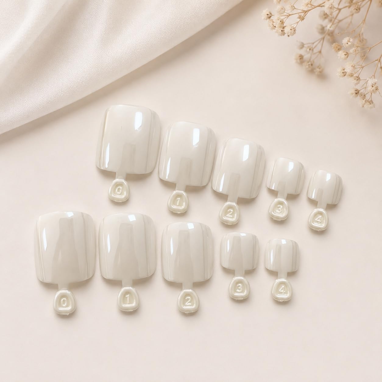 S.A.V.I Press on Toenails Pearl White Glossy 24 Pcs
