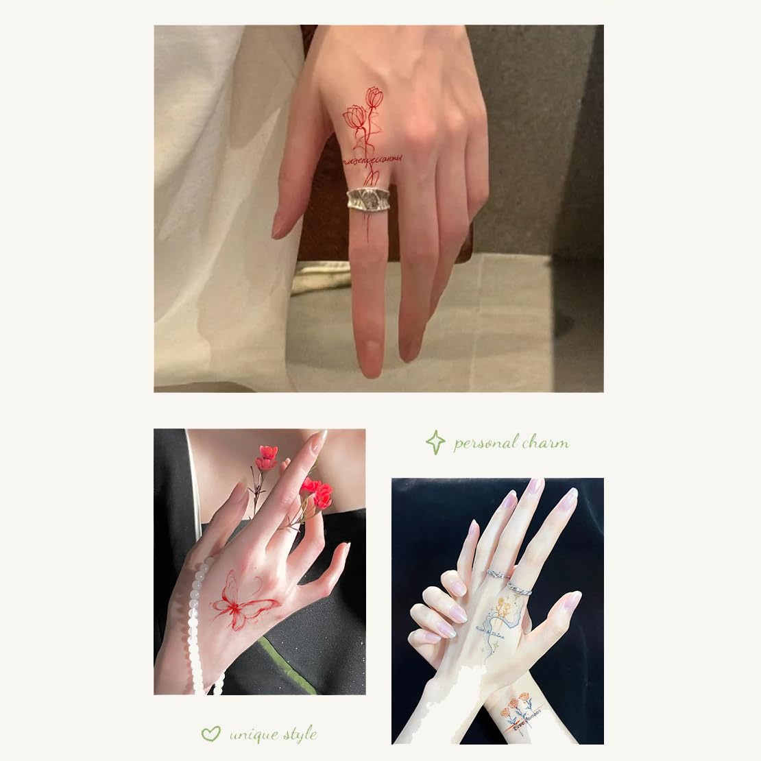 S.A.V.I Orange & Blue Floral Fireworks Line Art Temporary Tattoo Sticker – Waterproof Easy-Apply Body Art Safe Non-Toxic 12 × 7.6 cm Sheet for Wrist Hand Arm Women Girls, 1 Pc (60)
