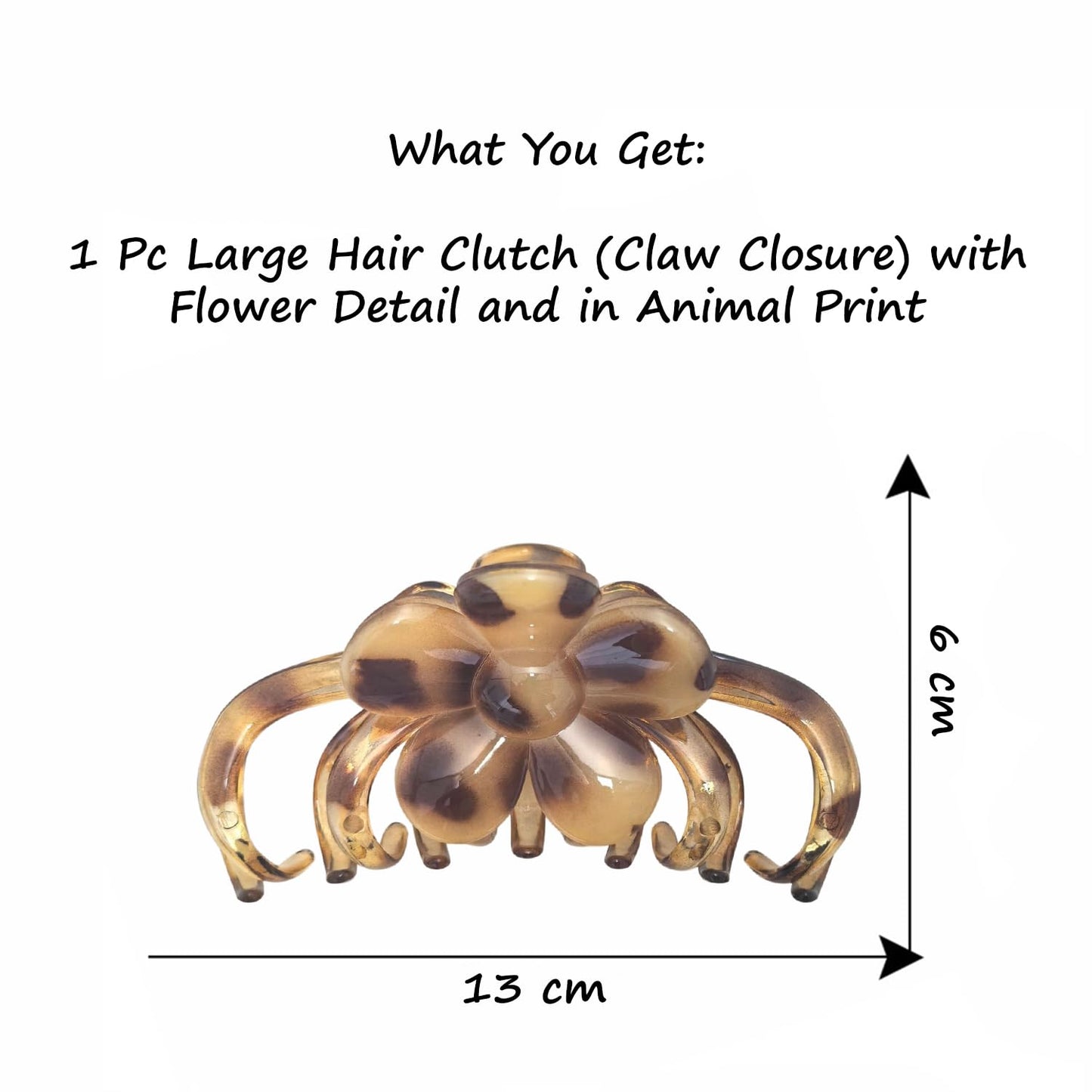 S.A.V.I Large Tortoiseshell Flower Hair Claw Clip for Women & Girls, 13 cm Acrylic Strong Grip Jaw Clip, Brown Animal Print Non-Slip Hair Clutcher for Thick Long Hair Styling