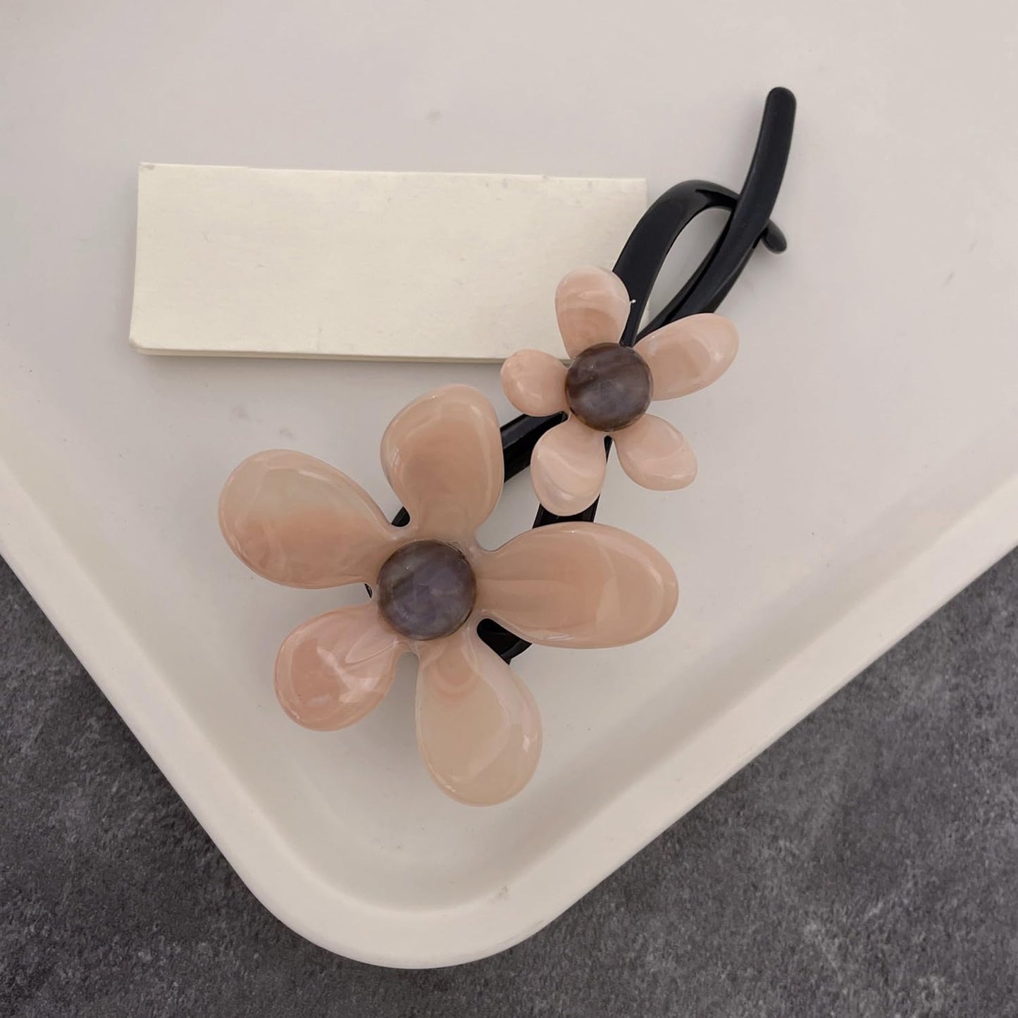 S.A.V.I Pink & Brown Flower Hair Clip for Women & Girls, 14cm Large Acrylic Floral Barrette, Cute Trendy Hair Accessory with Strong Grip for Casual & Party Hairstyles