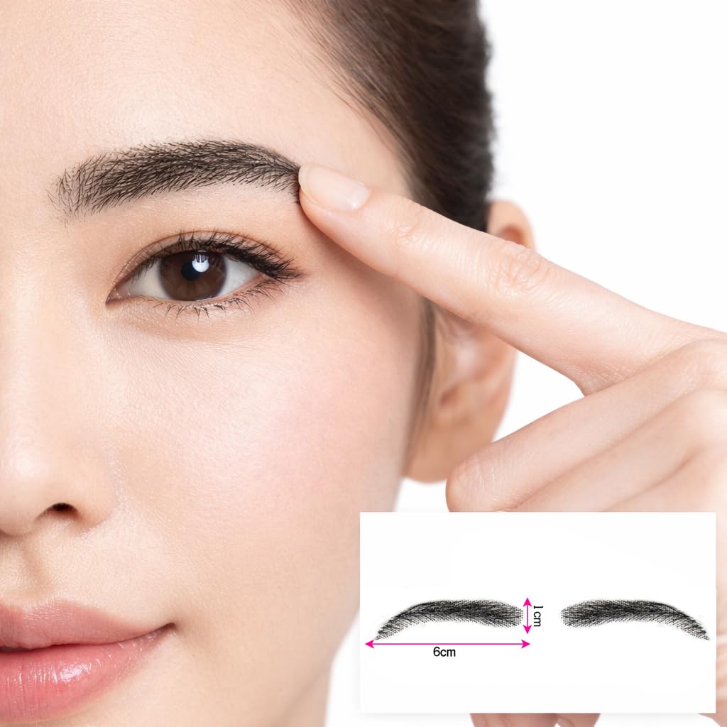 S.A.V.I Soft-Arched Glue-On Eyebrows for Women, Natural Black, 6 cm Hand-Tied Real Human Hair, Breathable Mesh Base, Reusable Fake Brows with Adhesive for Makeup, Hair Loss and Alopecia