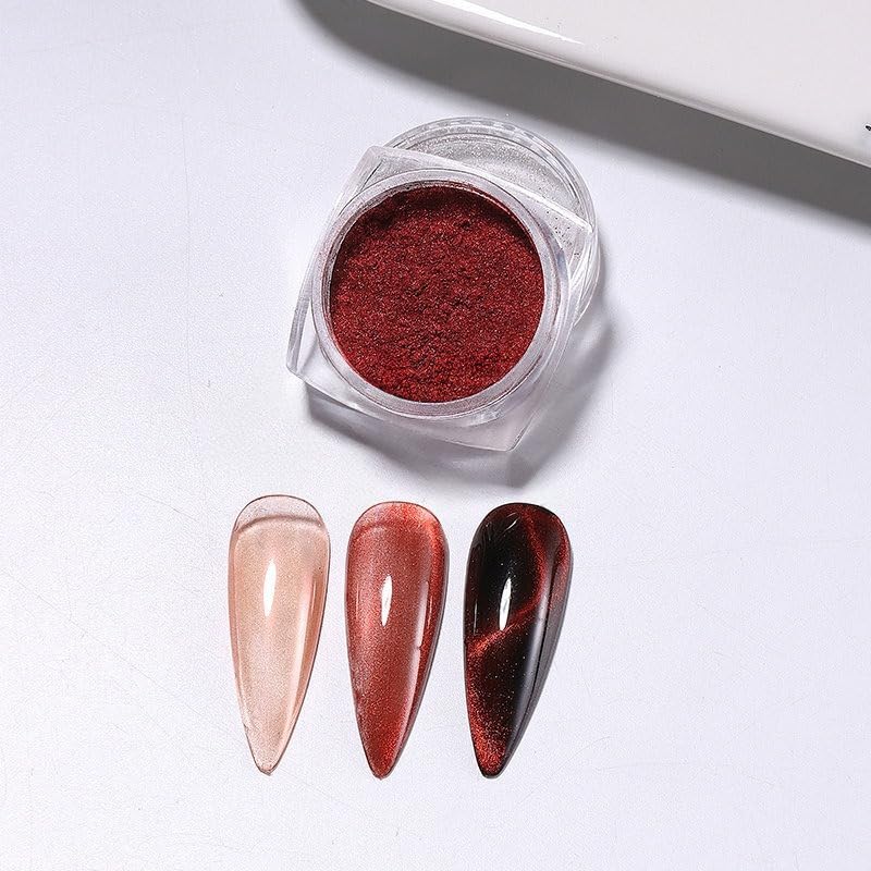 S.A.V.I Cat Eye Nail Powder Magnetic Glitter Set Gold & Red 5g | 2 Jars, DIY Gel Polish Pigment, 3D Effect, Salon & Home Use, 3x3x1cm Pots