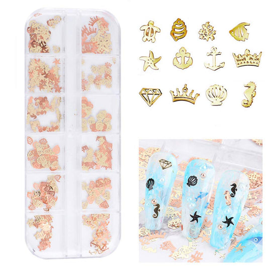 S.A.V.I 3D Nail Art Ultra-thin Gold  Rose Gold Sea Animals Metal Sequin Decorations Palette DIY