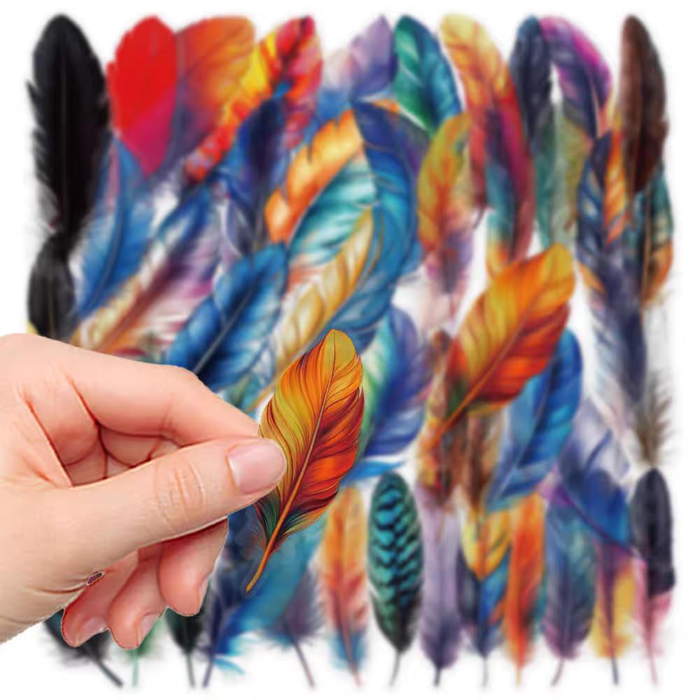 S.A.V.I 50 Pcs Colorful Feather Stickers Set, Waterproof Vinyl Decals
