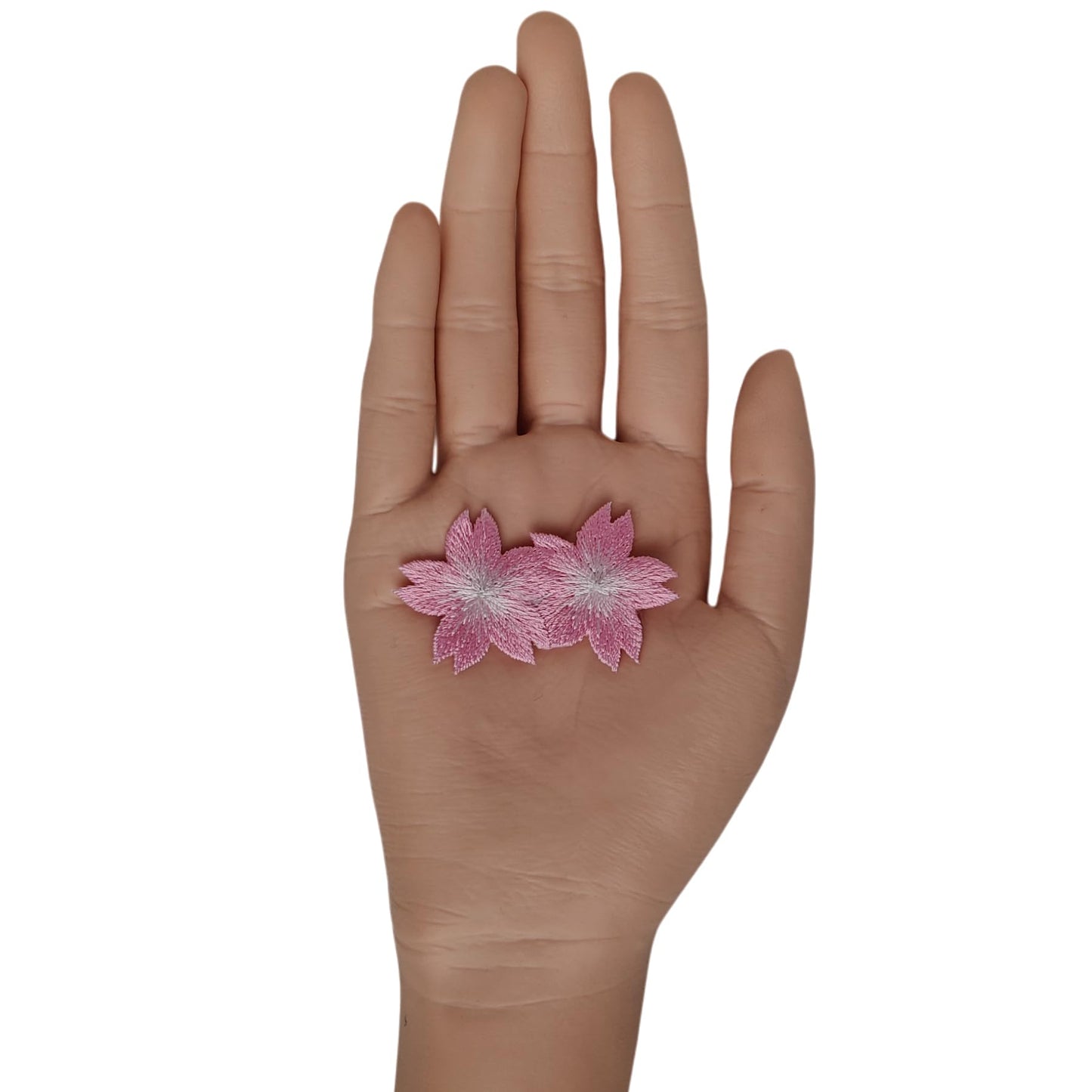 S.A.V.I Pink Floral Embroidered Iron-On Appliqué Patch, Double Cherry Blossom Design, Soft Thread Work for Dresses, Blouses, Lehengas & DIY Crafts, 5.3 x 3.3 cm (Pink)