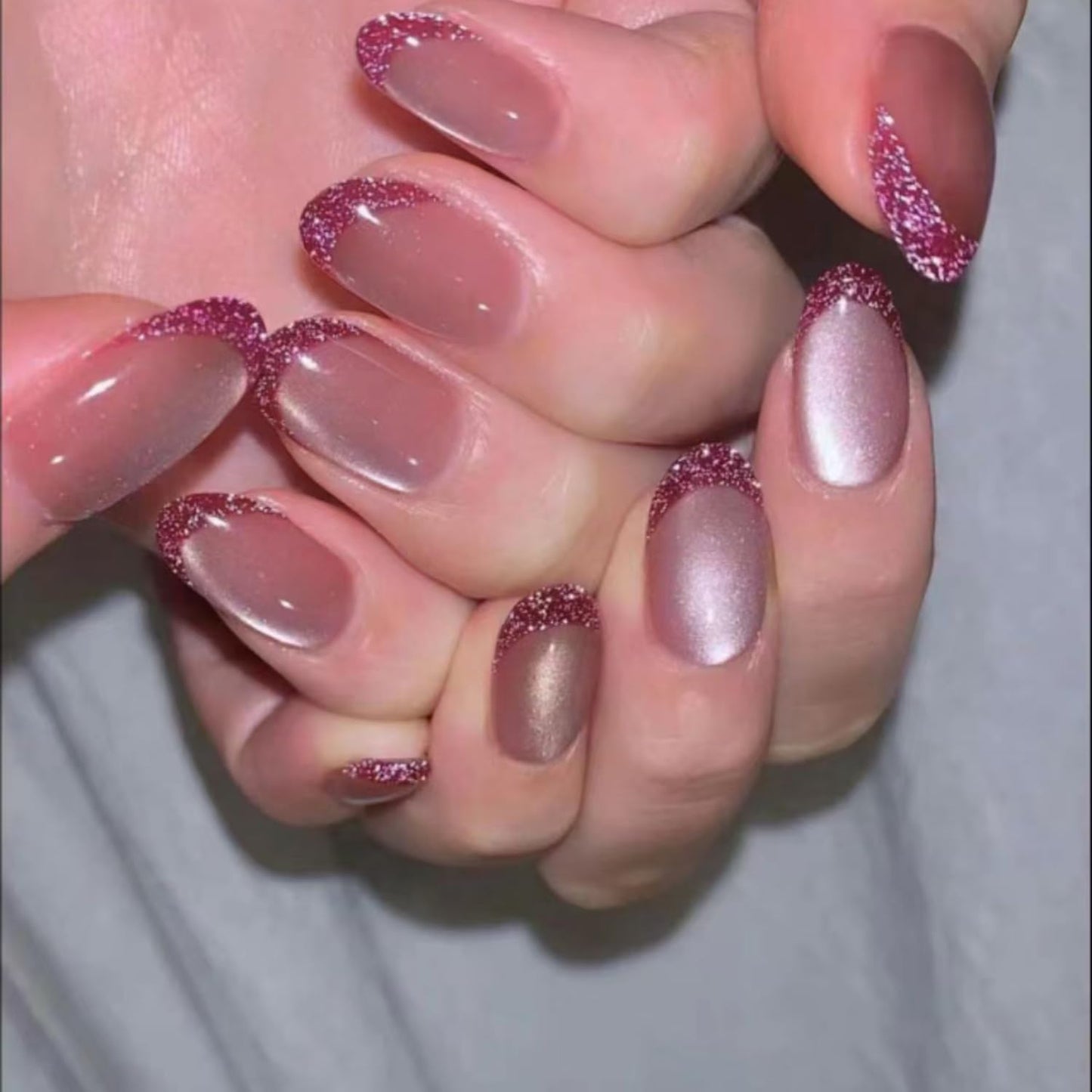 S.A.V.I Press-On Toe Nails, Nude Pink Cat Eye Shimmer, Short Natural Square Shape, Glossy ABS Material, 24 Pcs with Nail Glue & Adhesive Tabs, Salon Look at Home