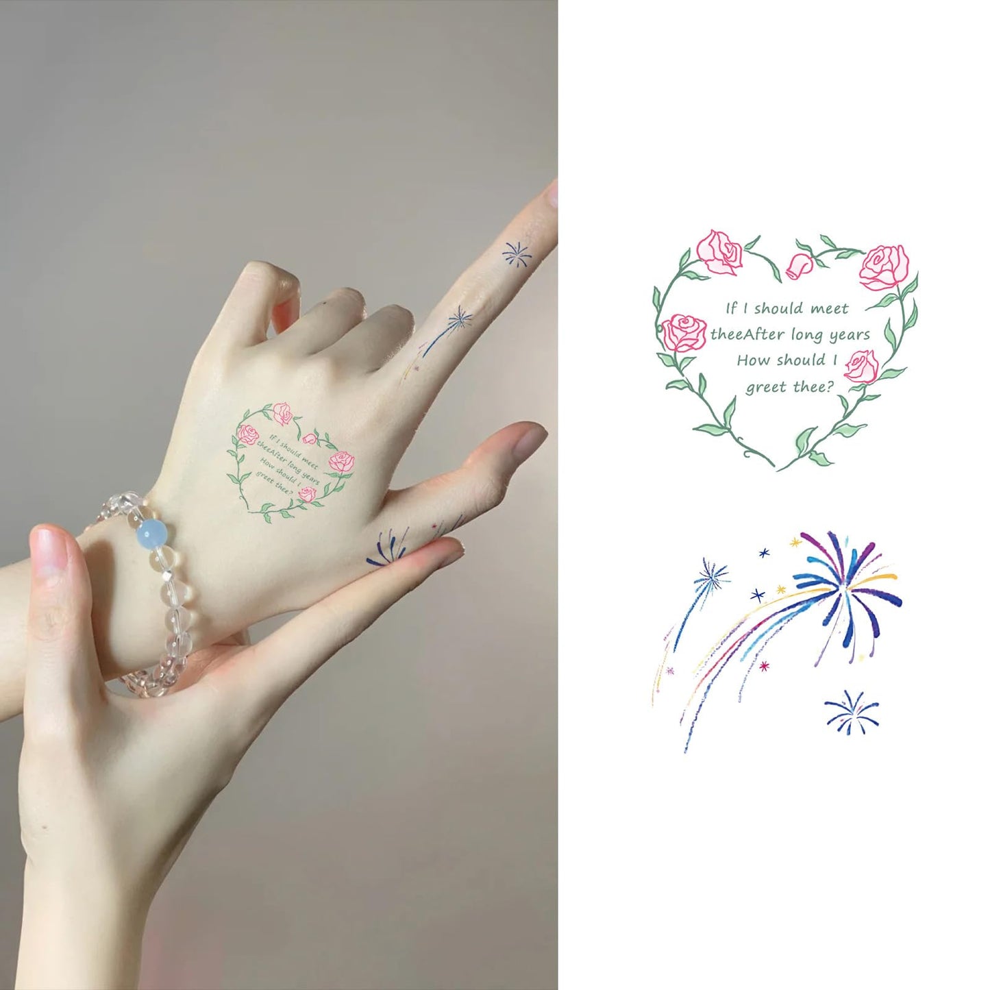 S.A.V.I Temporary Tattoo Sticker for Women & Girls – 1 Pc Waterproof Body Art, Safe Non-Toxic, Heart Rose Wreath & Firework Design – Long-Lasting Hand, Arm, Finger Décor – Easy to Apply & Remove (61)