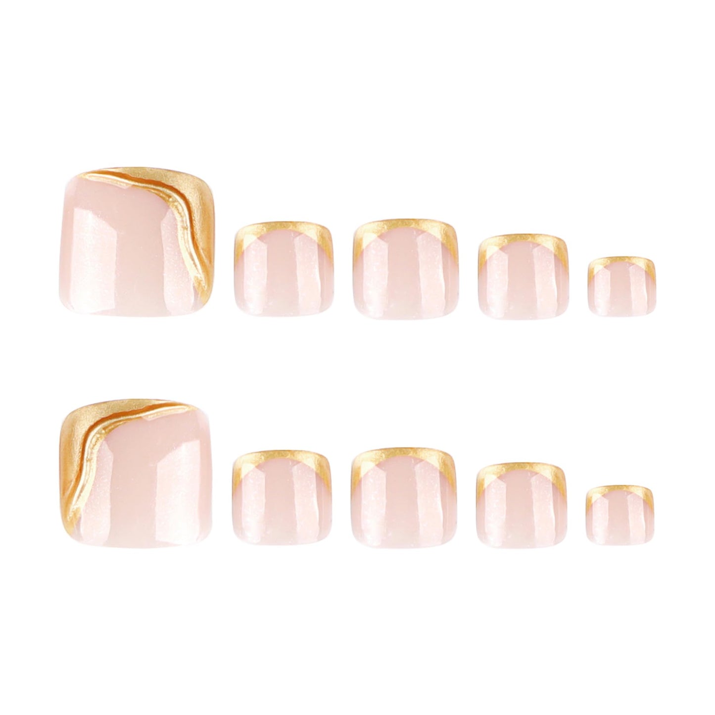 S.A.V.I Long Almond Press On Nails for Women, Nude Pink with Gold Chrome & Pearl 3D Design, Glossy Reusable Artificial Set, Pack of 24 with Nail Glue & Adhesive Tabs