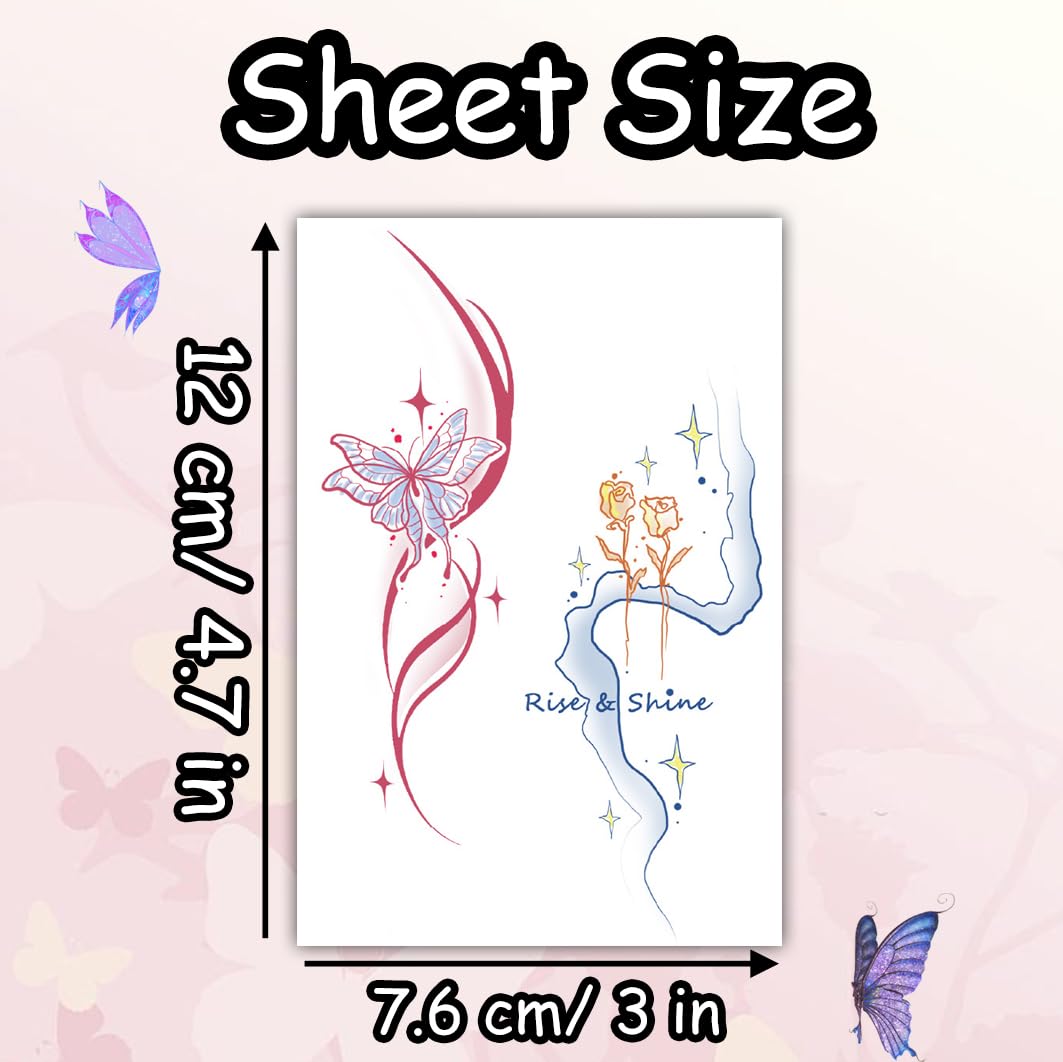 S.A.V.I Waterproof Temporary Tattoo Sticker, Safe Non-Toxic, Multicolour Butterfly & Rose Floral Body-Art Decal, 1 Pc, for Women & Girls, Arm Hand Finger Leg, Festival Cosplay Party Accessory (62)
