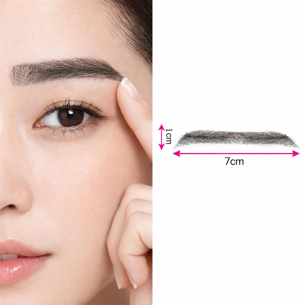 S.A.V.I Glue-On Straight Shape Eyebrows for Women, Natural Black, Hand-Tied Real Human Hair, Breathable Mesh Base, Reusable Fake Brows with Adhesive for Makeup, Hair Loss and Alopecia