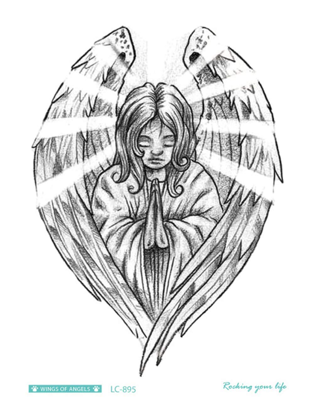 S.A.V.I Temporary Tattoo For Girls Men Women 3D Big Angel With Wings Face Sticker Size 21x15cm - 1pc.