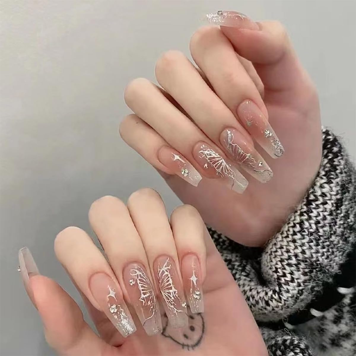 S.A.V.I 4 Sheets - 3D Self-Adhesive Nail Art Stickers Set, Gold & Silver Butterfly Moon Star Bow Designs, Metallic Decals for Acrylic Gel & Natural Nails, 9×6 cm