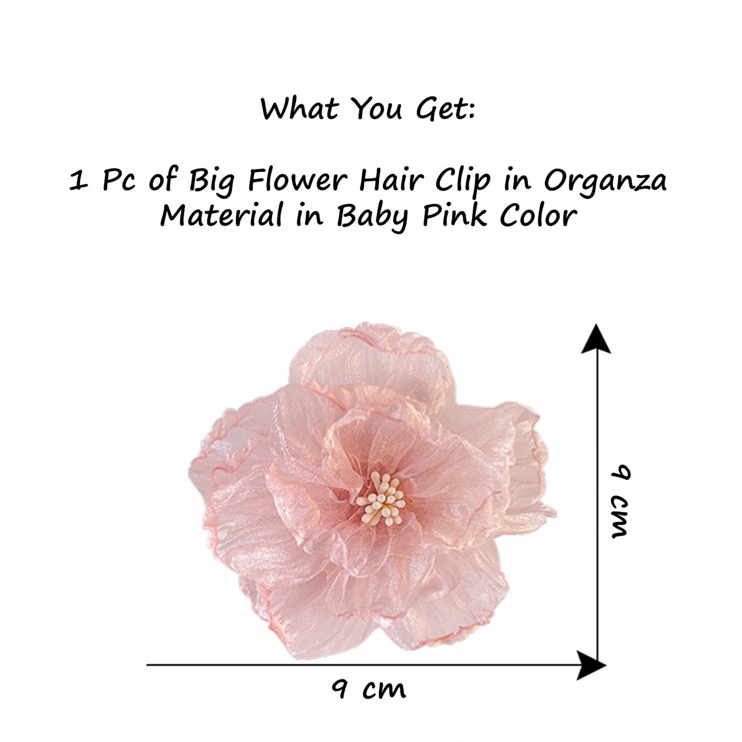 S.A.V.I Baby Pink Organza Flower Hair Clip for Girls & Women, 9 cm Large Floral Alligator Barrette, Soft Mesh Blossom Hair Accessory for Party, Wedding, Korean Style Hairstyles