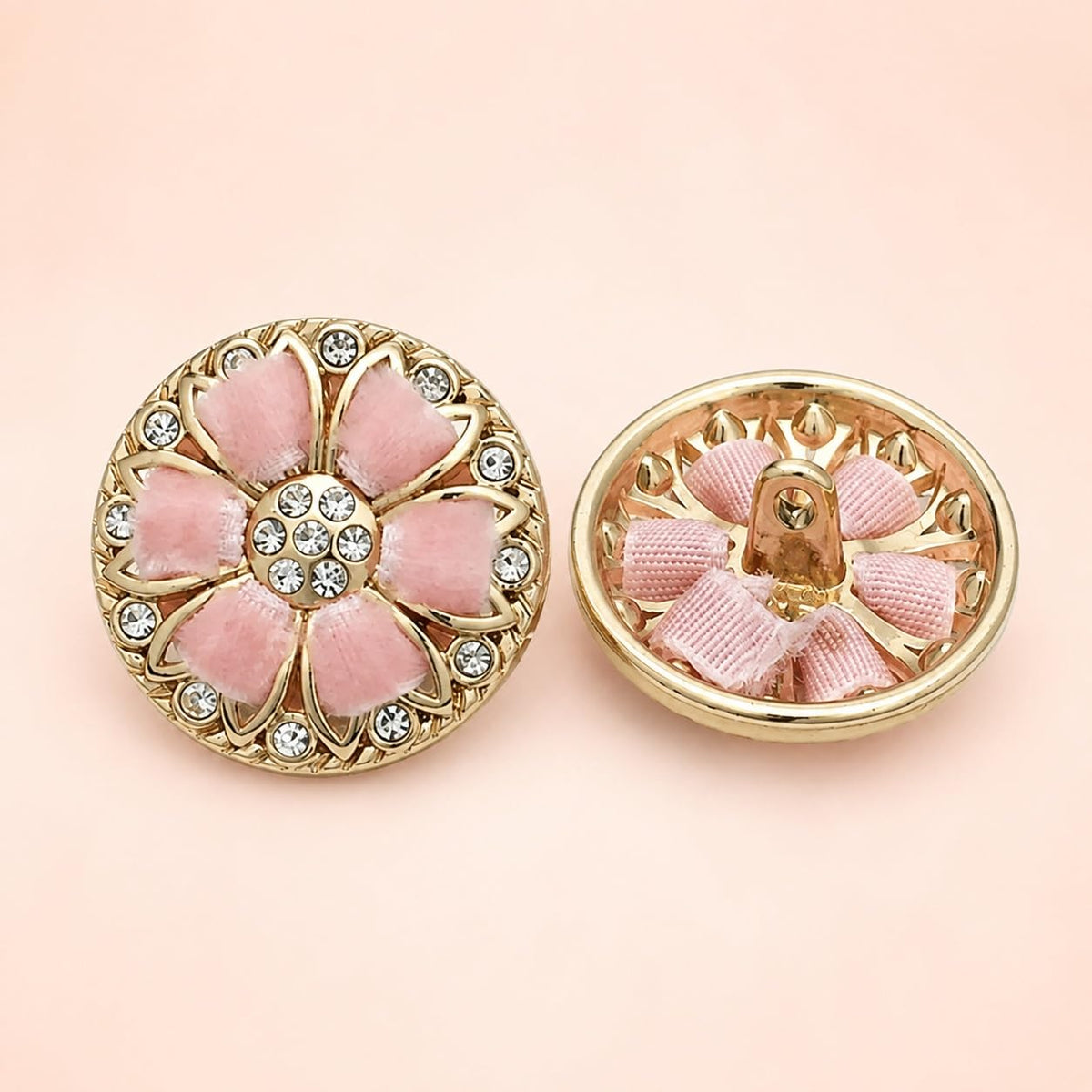 S.A.V.I Rhinestone Floral Shank Buttons Pink Gold Tone 17.5mm | Set of 5, DIY Sewing Crafts, For Blouse & Kurti, Embellishments