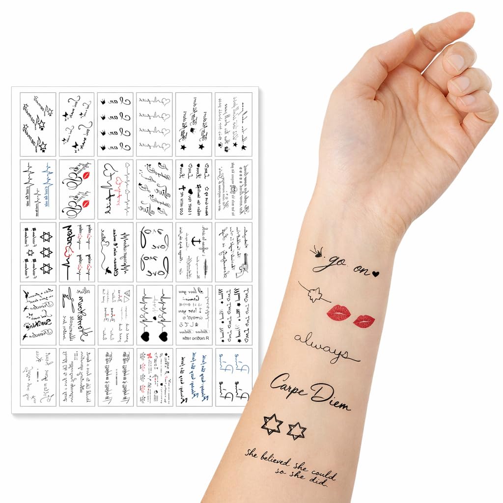S.A.V.I 30 Sheets Black Inspirational Quote Temporary Tattoos for Women & Girls, Waterproof Non-Toxic Long Lasting Script Word Body Art Stickers 5.7x9.7 cm for Arm, Wrist, Shoulder (#334)