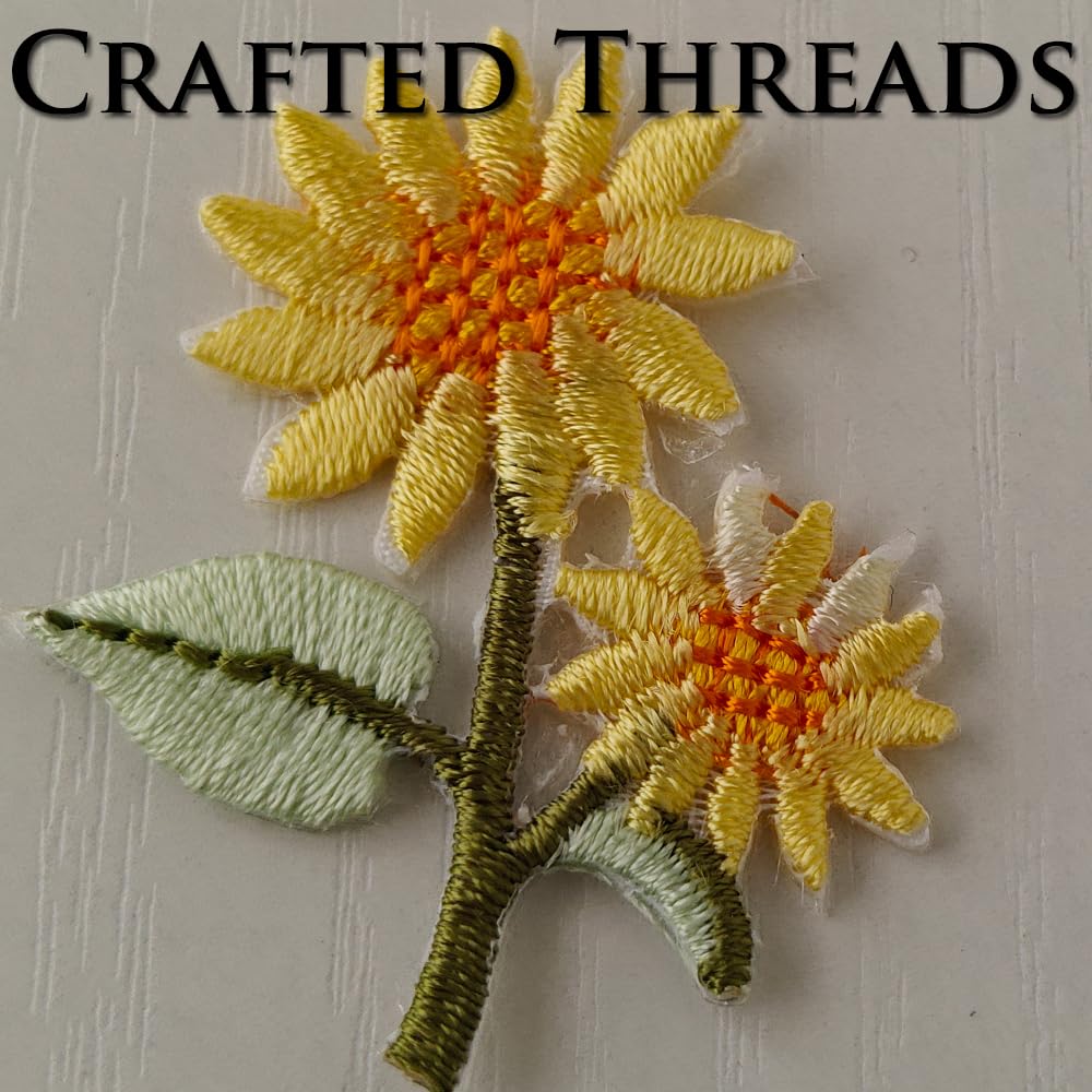 S.A.V.I 2 Pcs Sunflower Embroidered Iron On Patches Yellow & Green Floral Applique, 1.6 x 1.4 Inch Thread Fabric Patch for Jeans, T-Shirts, Bags, DIY Clothing Repair & Decor