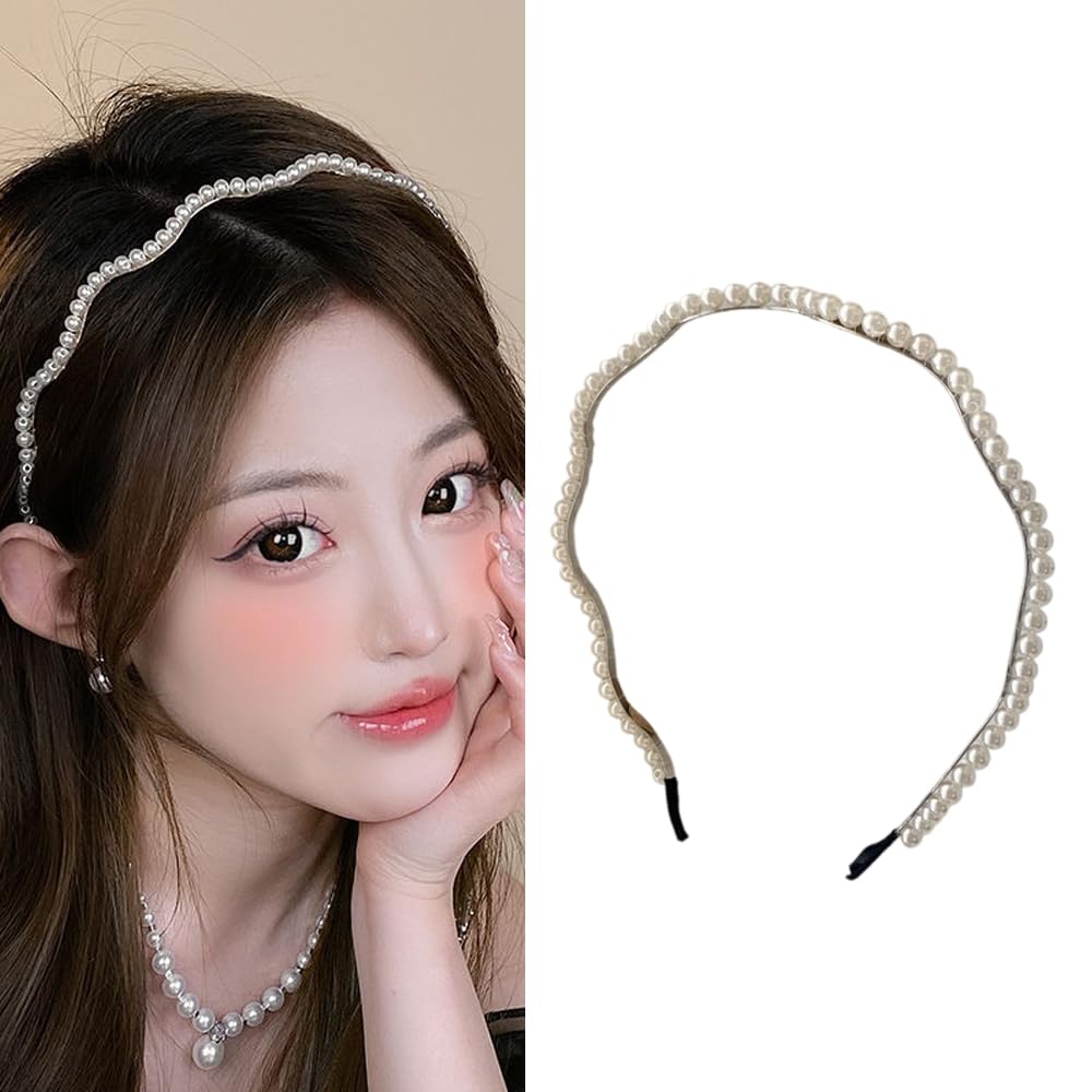 S.A.V.I Elegant Pearl Hairband for Women  Girls – Stylish Wavy Design, Comfortable Fit – White Hair Accessory for Weddings, Parties – Trendy Headband for Hairstyles (1 Pc)