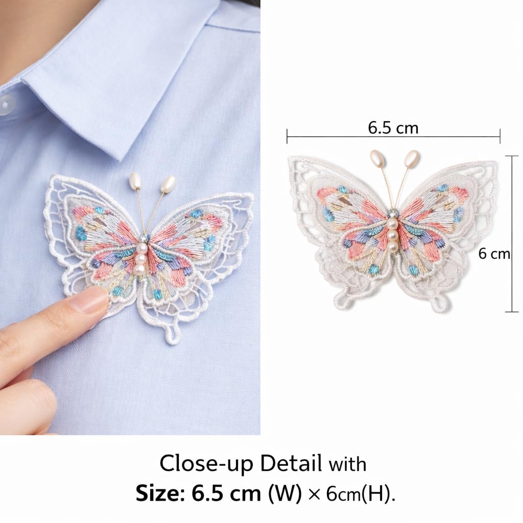 S.A.V.I White & Orange Butterfly Embroidered Sew-On Appliqué Patch Pair 6.5 x 6 cm | Pearl Beaded Lace Fabric Motifs for Dresses, Blouses, Sarees & DIY Craft Decor (Orange)