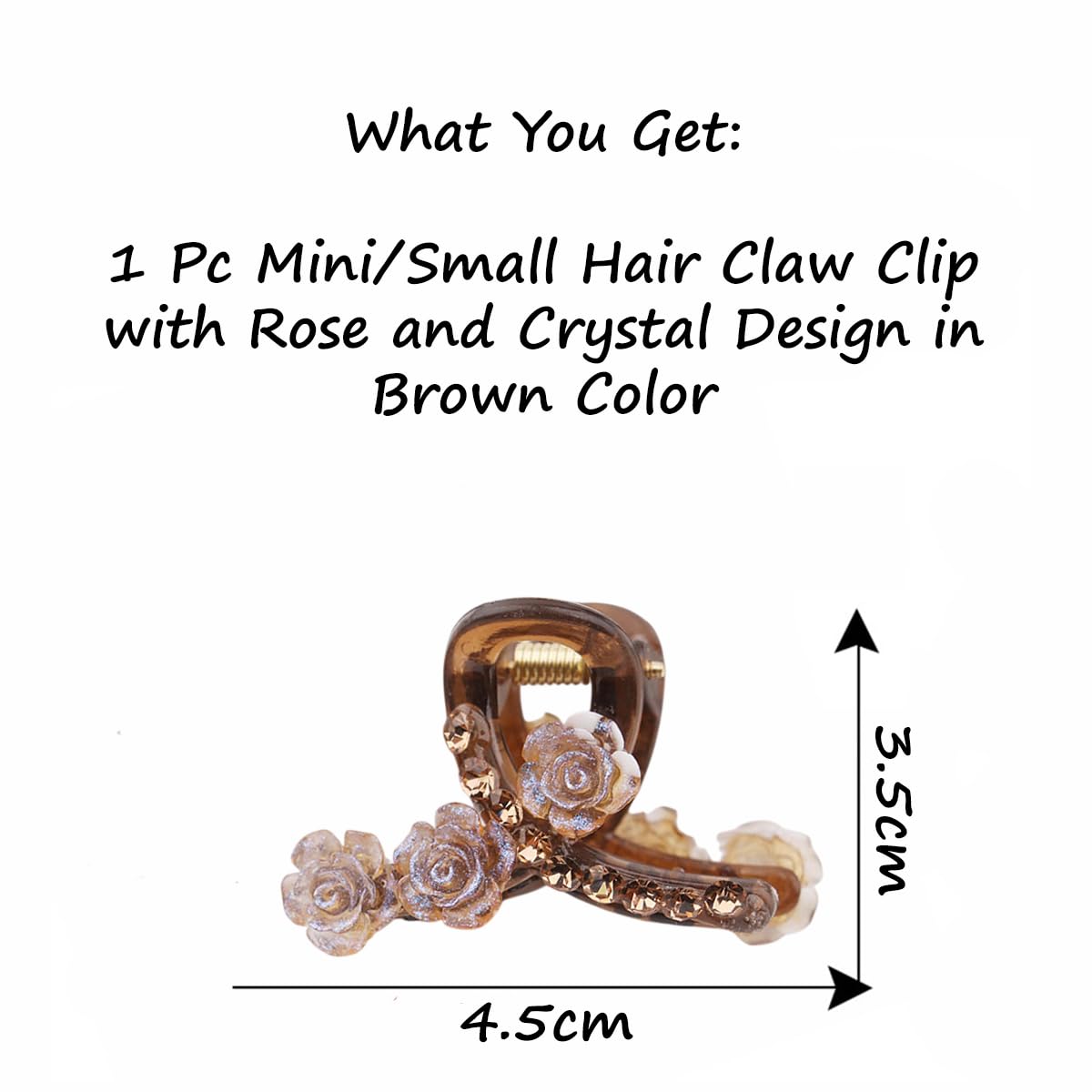 S.A.V.I Mini Brown Hair Claw Clip for Women & Girls – Small Rose Flower Crystal Design – Elegant Decorative Hair Accessory – Stylish Strong Grip Hair Holder for Daily Use & Party