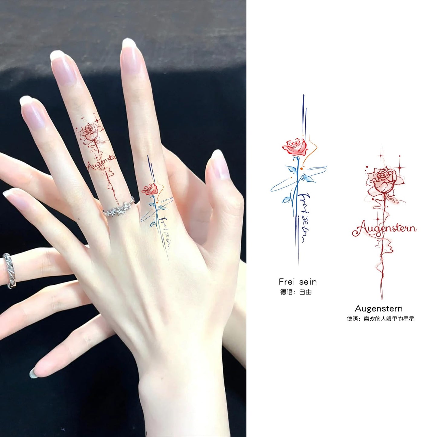 S.A.V.I Rose Vine Multicolour Temporary Tattoo Sticker – 1 Pc Finger/Hand/Arm Waterproof Safe Non-Toxic Floral Line-Art Body Decal, Easy Apply & Remove, Long-Lasting for Women & Girls (64)