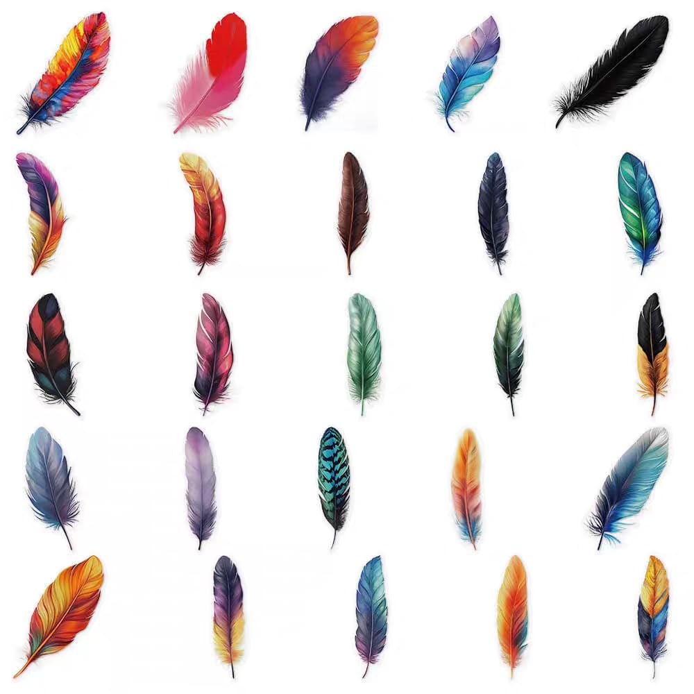 S.A.V.I 50 Pcs Colorful Feather Stickers Set, Waterproof Vinyl Decals