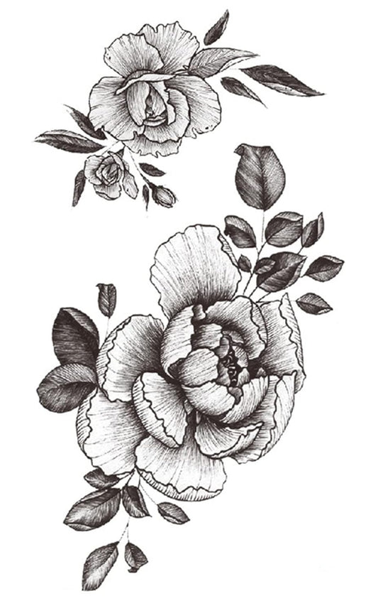 S.A.V.I Temporary Tattoo Stickers, 2 Big Rose Flowers Pattern For Men, Women, Tattoo For Hand Arm, Size 21x11cm - 1Pc.