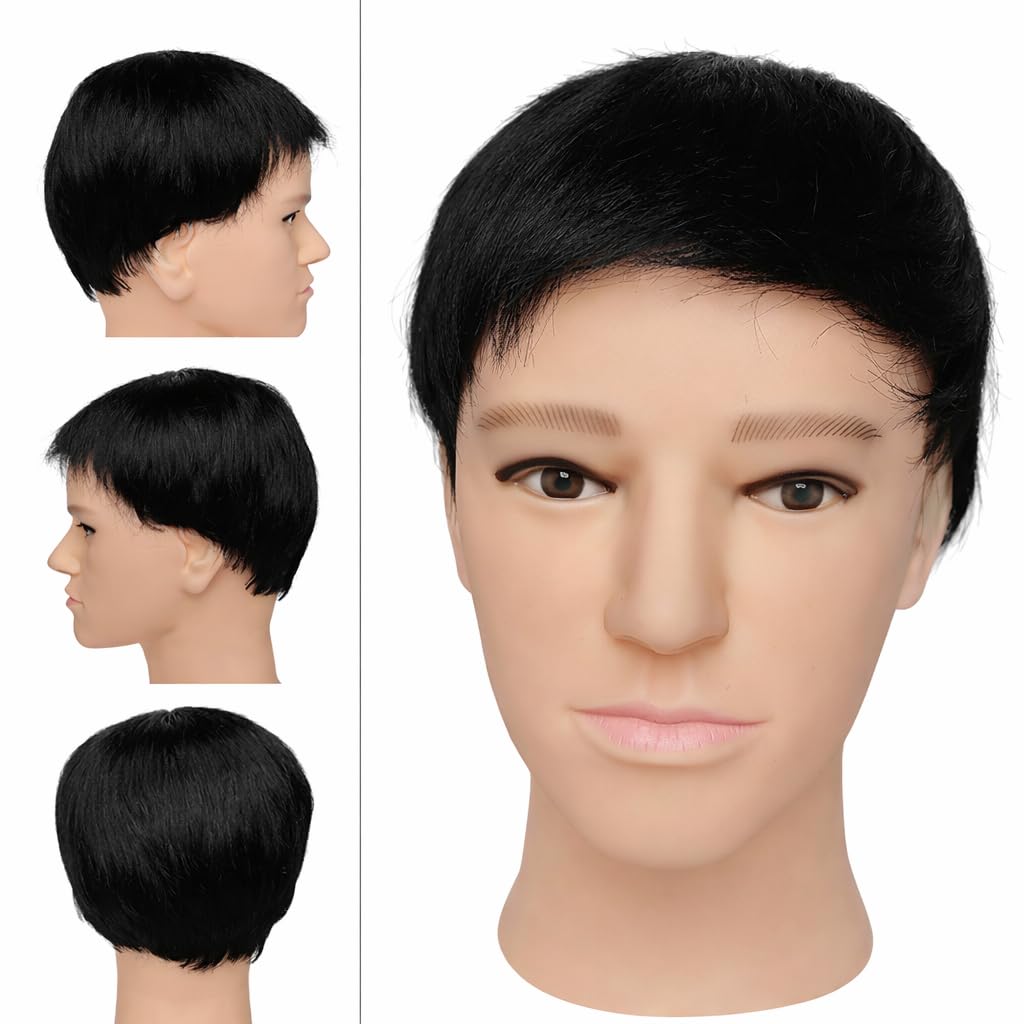 S.A.V.I Black Short Pixie Cut Wig for Women & Men, 100% Human Hair Full Head Wig, Natural Straight Layered Boy Cut Style, Lightweight with Realistic Scalp Effect