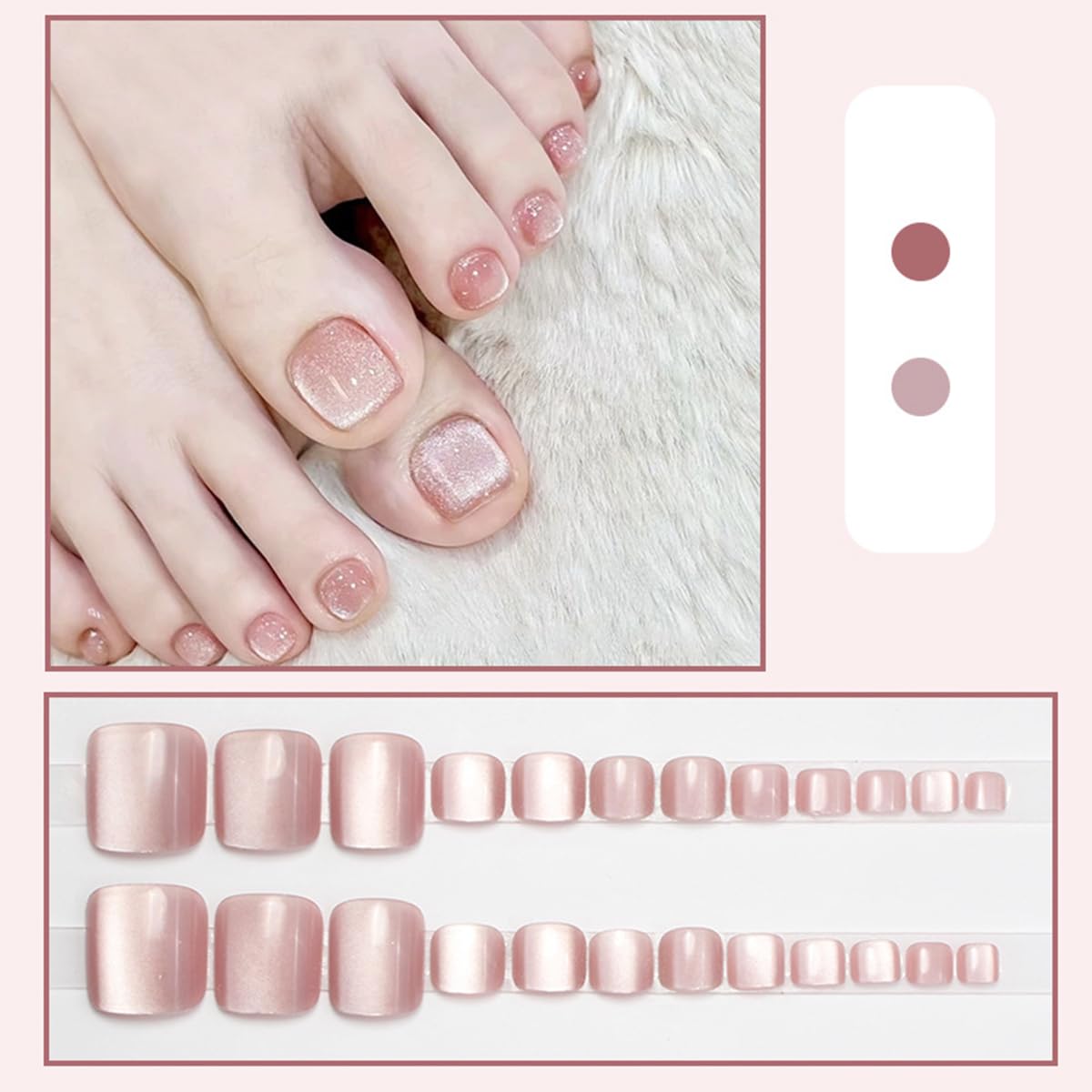 S.A.V.I Short Square Press On Nails for Women, Red & Nude Cat Eye Gloss Finish, Floral 3D Chrome Design, Reusable Artificial Fake Nail Set with Glue & Tabs (30 Pieces)