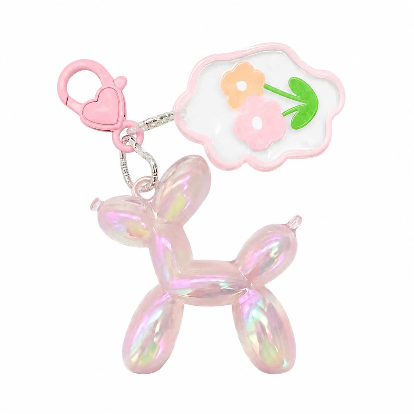 S.A.V.I Cute Balloon Dog Keychain Resin Bag Charm Pink Floral Pendant, Aurora Finish, 5.2 cm Lightweight Accessory with Heart Clasp, Durable Decorative Gift for Women, Girls, Handbags & Keys