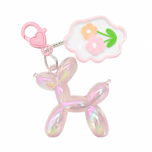 S.A.V.I Cute Balloon Dog Keychain Resin Bag Charm Pink Floral Pendant, Aurora Finish, 5.2 cm Lightweight Accessory with Heart Clasp, Durable Decorative Gift for Women, Girls, Handbags & Keys