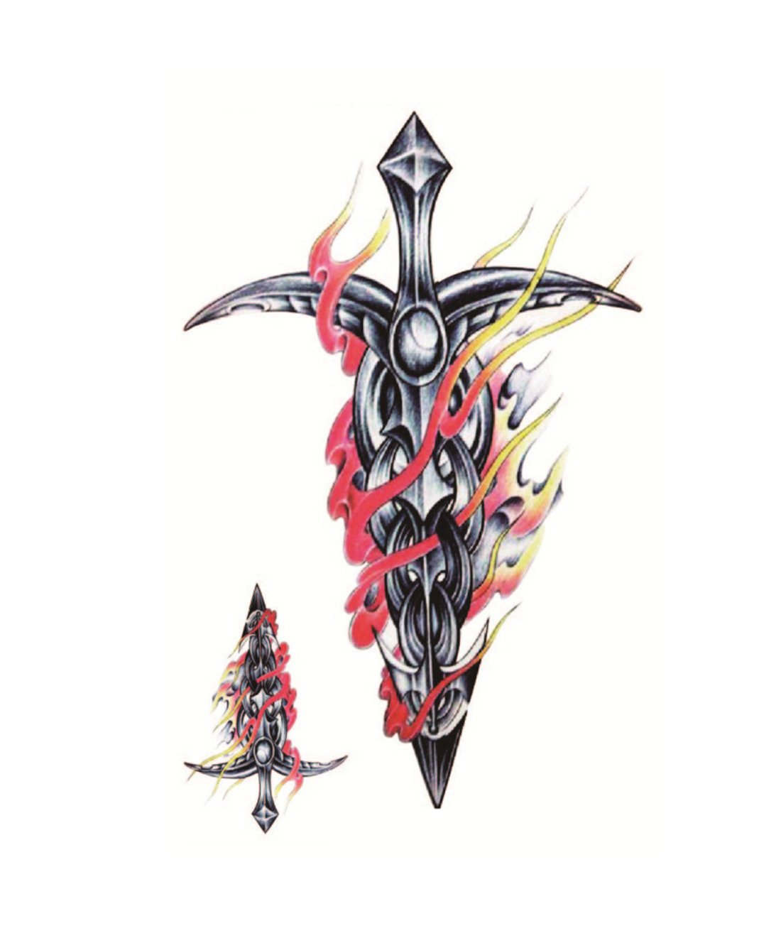 S.A.V.I 3D Temporary Tattoo Waterproof Sticker Flames Burning Swords Design Size - 21x15cm