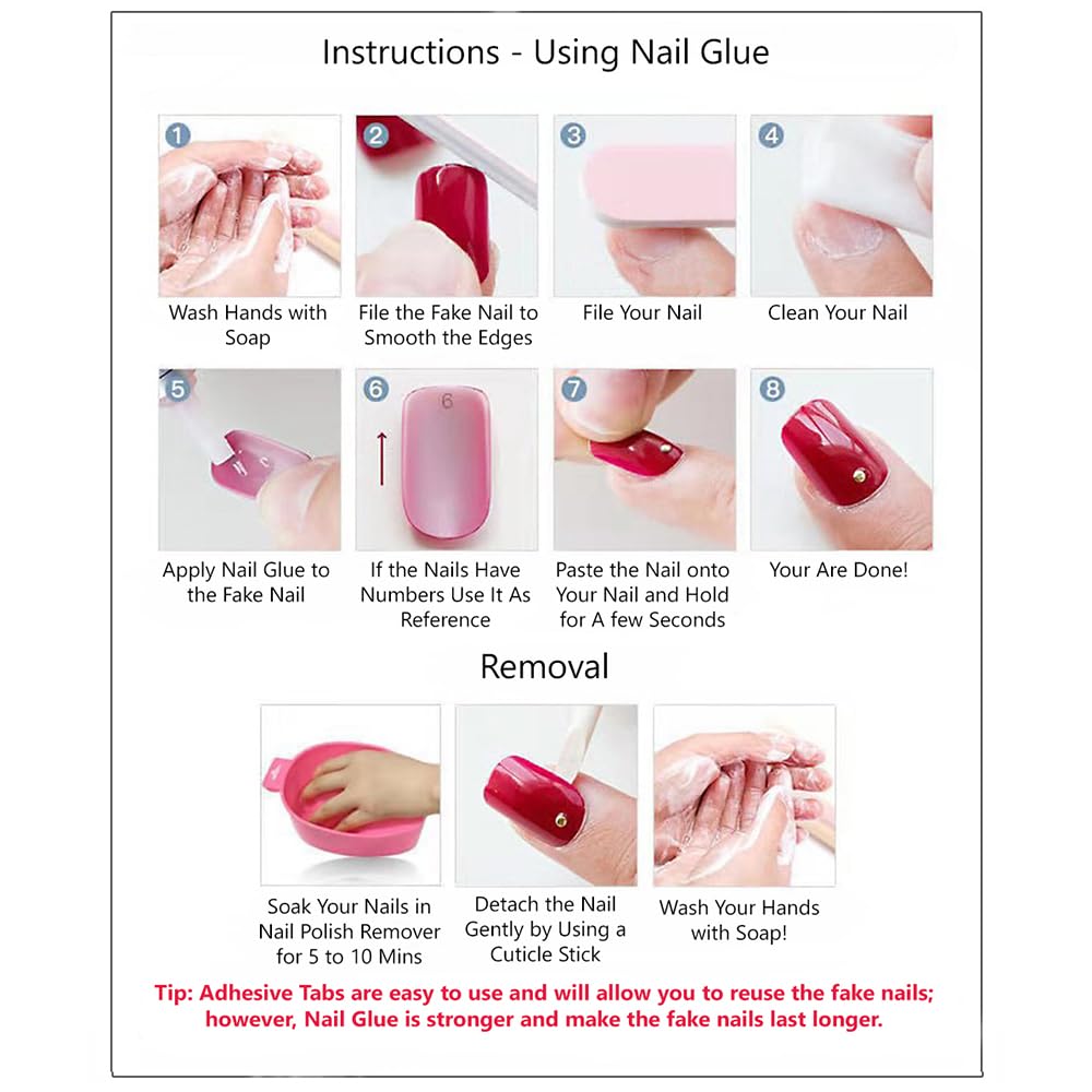 S.A.V.I 48 Pcs French Tip Fake Nails for Hands & Feet | Nude Pink White Press On Nails with Rhinestones | Medium Square Shape | Reusable Nail Art Kit for Women & Girls | Manicure Set