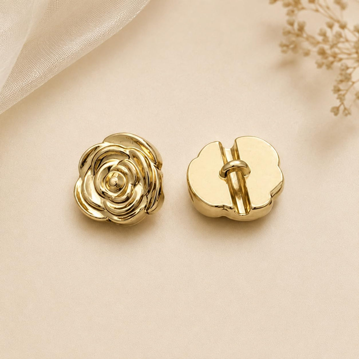 S.A.V.I Golden Rose Shank Buttons 11mm for Women Clothing | Set of 6, Floral Design, Metallic Finish, DIY Craft Use, Blouse & Dress