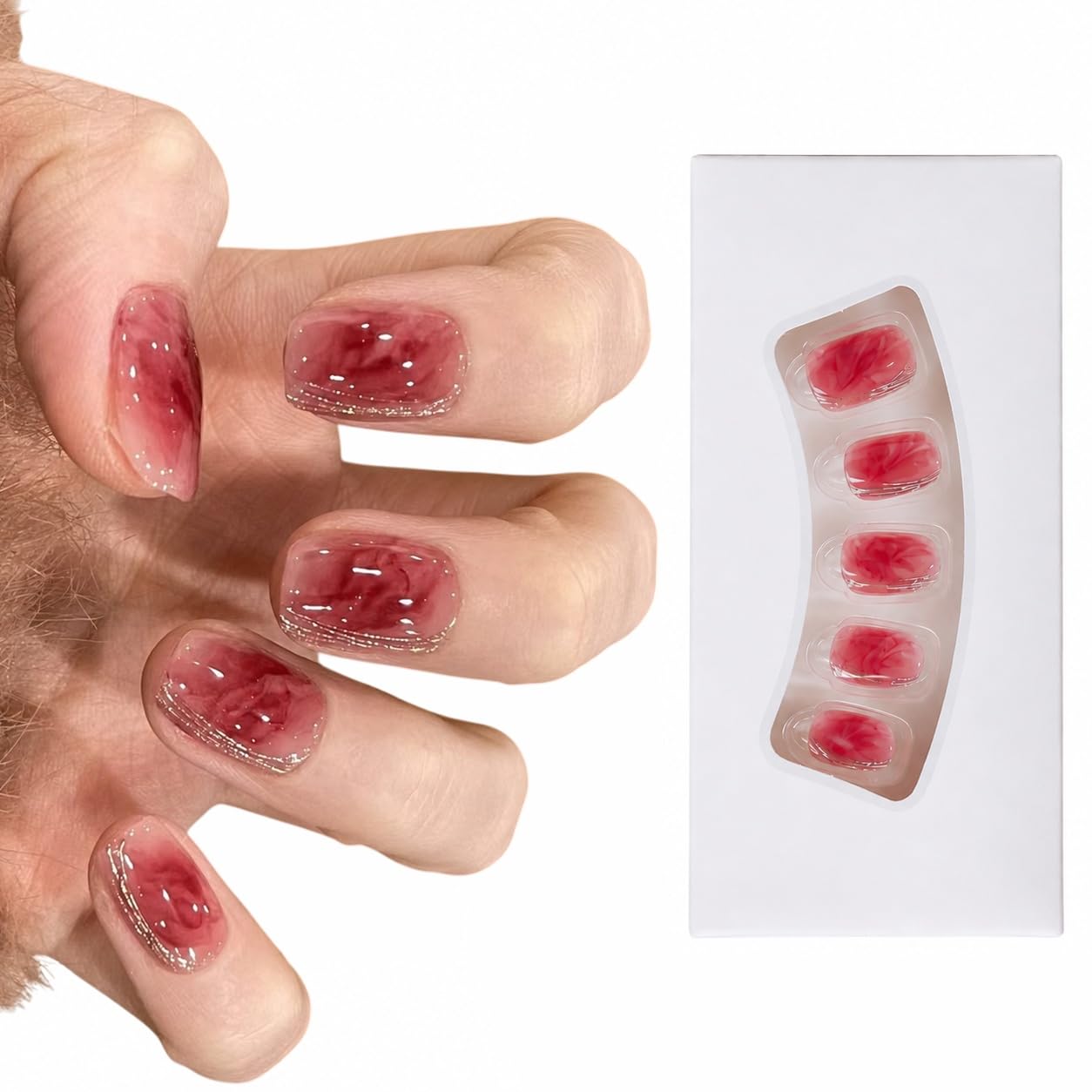S.A.V.I Press on Nails Coral Red Short Natural Shape, 30 Pcs