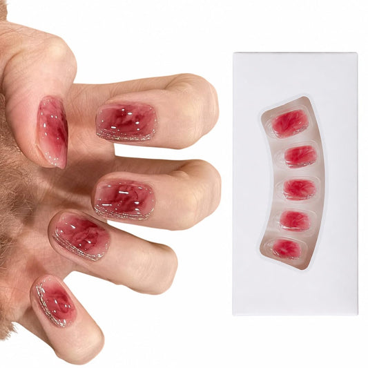 S.A.V.I Press on Nails Coral Red Short Natural Shape, 30 Pcs