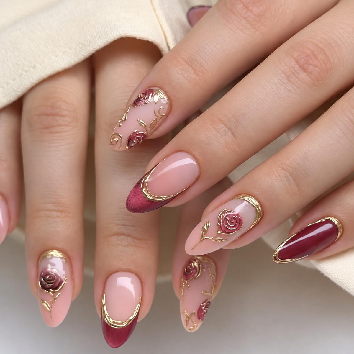 S.A.V.I 3D Rose Nail Art Stickers Self Adhesive Floral Decals 2 Sheets | Pink & Metallic Gold, Embossed Flower Designs, DIY Manicure Decor, 7 x 9 cm, Salon Style Finish