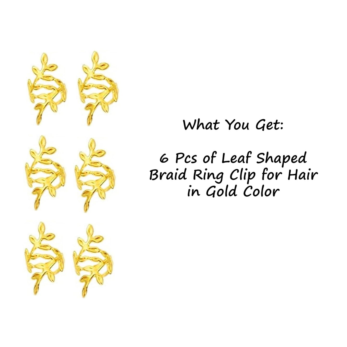 S.A.V.I 6 PCS Leaf Shaped Gold Hair Braid Rings for Women & Girls | Metal Dreadlock Cuffs Clip-On Accessories | Boho Viking Braiding Beads for Braids, Dreads & Party Hairstyle