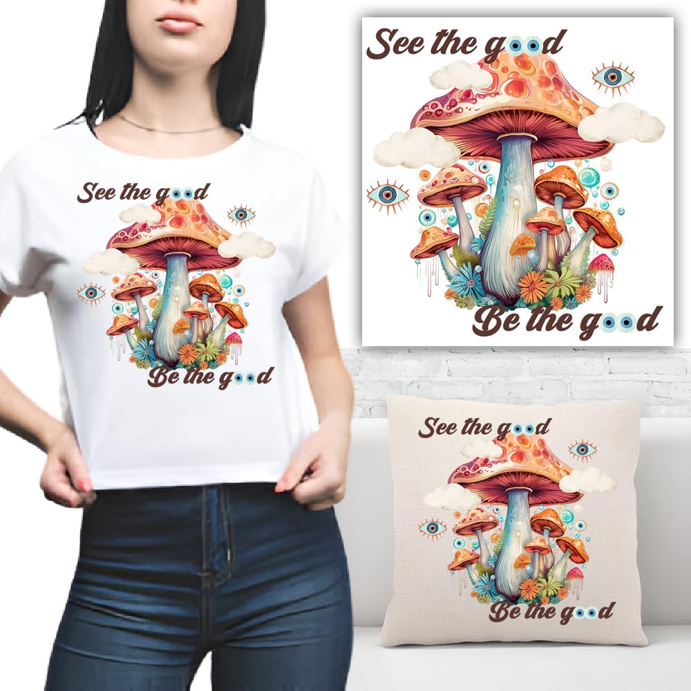 S.A.V.I Vibrant Mushroom Iron-On Patch – 8x8.5 Inch, Washable Heat Transfer Sticker for DIY T-Shirts, Hoodies, Jeans, Backpacks, Pillows – Durable  Stylish Fabric Applique – Easy to Apply