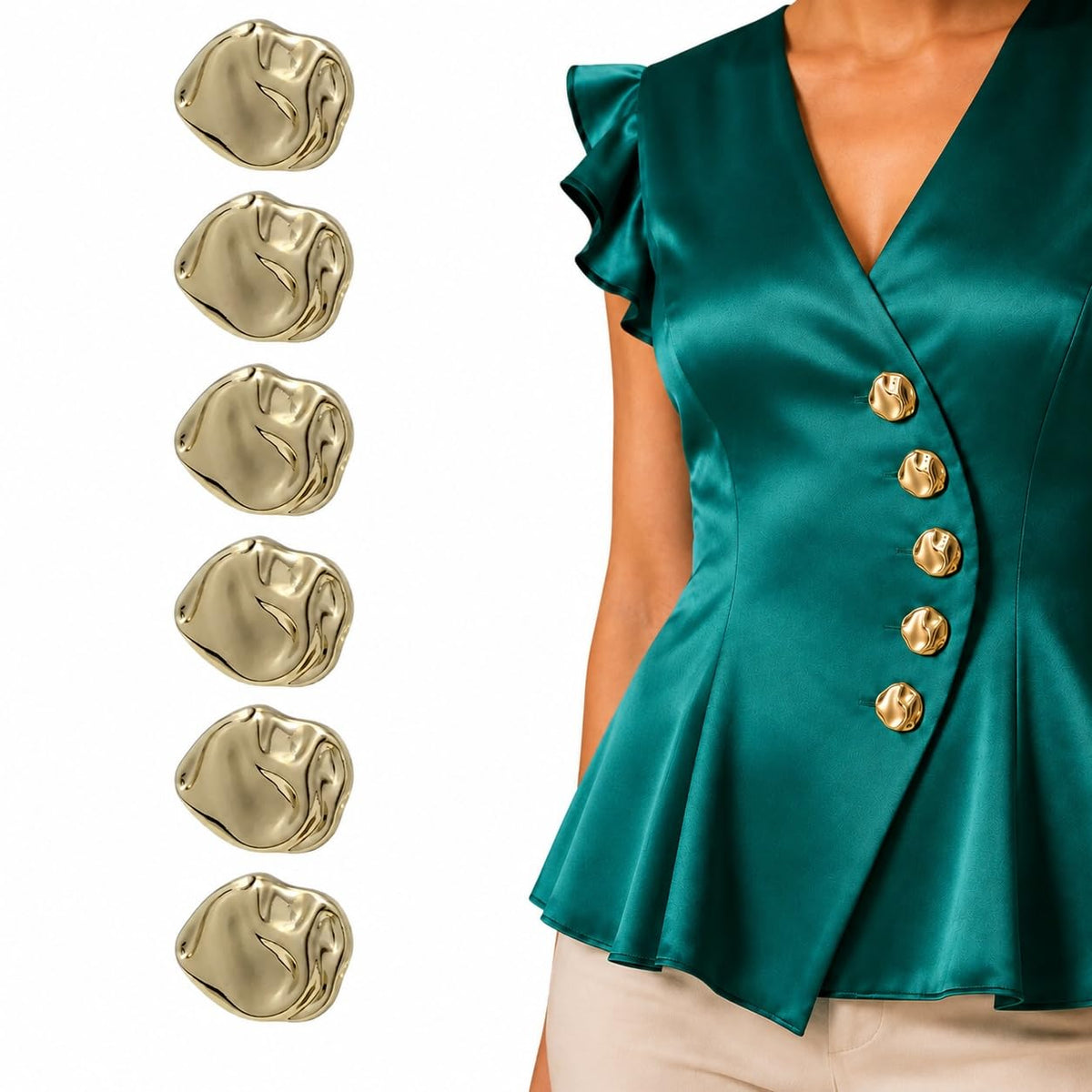 S.A.V.I Golden Metal Shank Buttons for Dress Blazer Jacket 15mm | Set of 6, Sculpted Designer, Sewing & Tailoring, DIY Crafts, Garment Embellishment