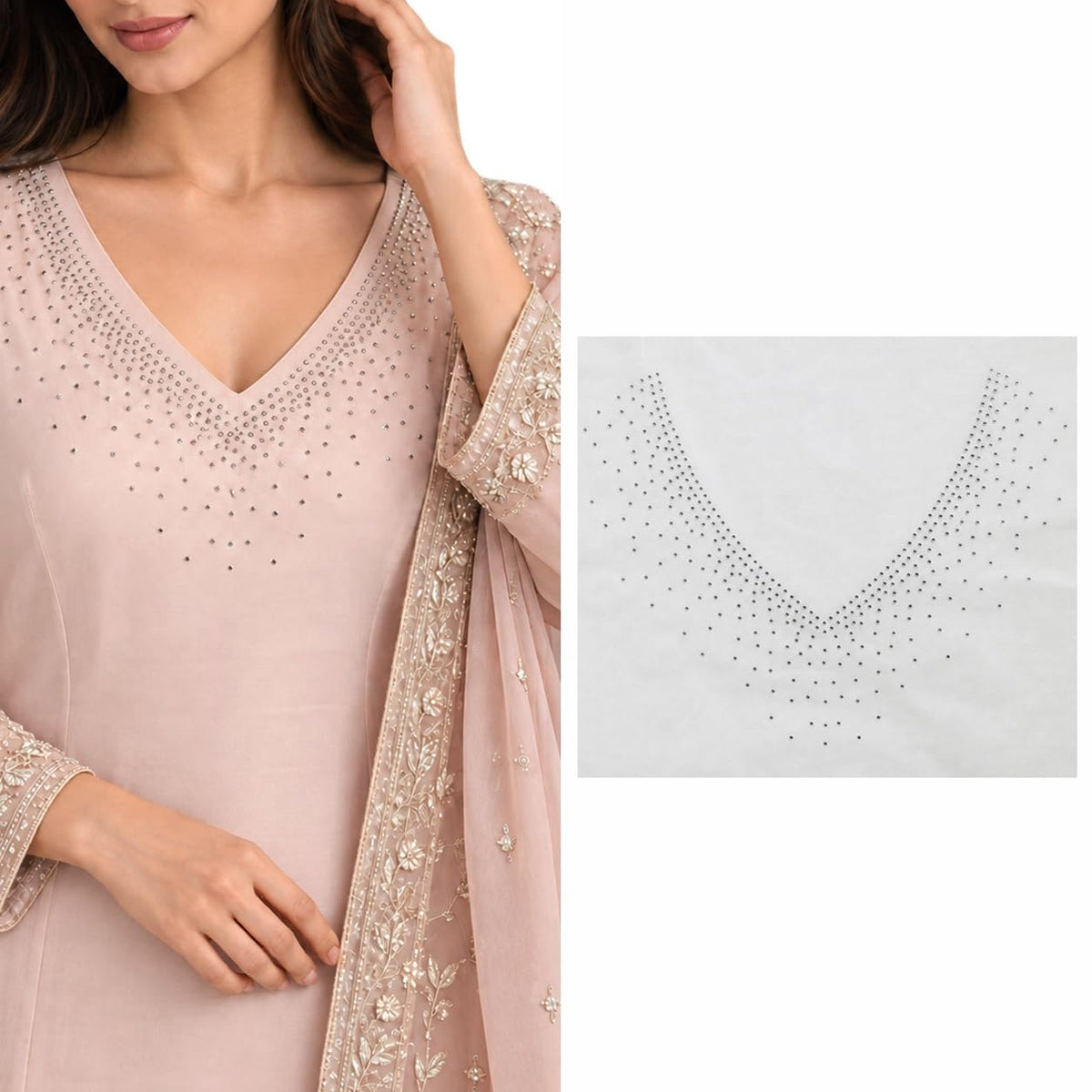 S.A.V.I Rhinestone Hotfix Neckline Patch White 2mm, 25x20cm