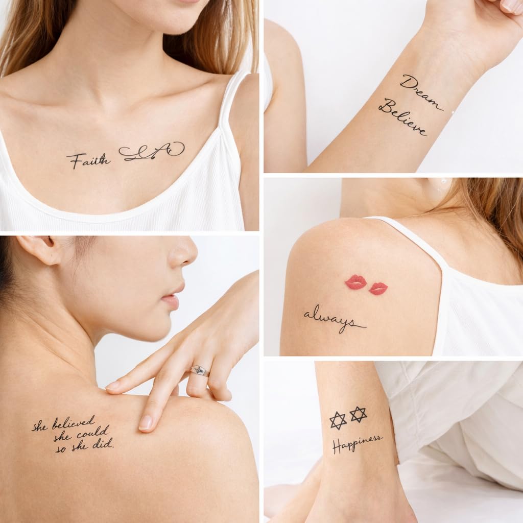 S.A.V.I 30 Sheets Black Inspirational Quote Temporary Tattoos for Women & Girls, Waterproof Non-Toxic Long Lasting Script Word Body Art Stickers 5.7x9.7 cm for Arm, Wrist, Shoulder (#334)