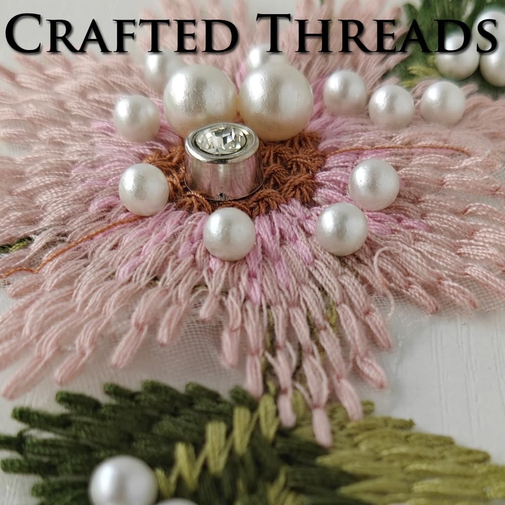 S.A.V.I 2 Pcs Handcrafted Pink Floral Embroidered Applique Patches, (7x5 cm), Pearl Beaded Fabric Flower for Saree, Lapel, Bags, Elegant Women Accessory