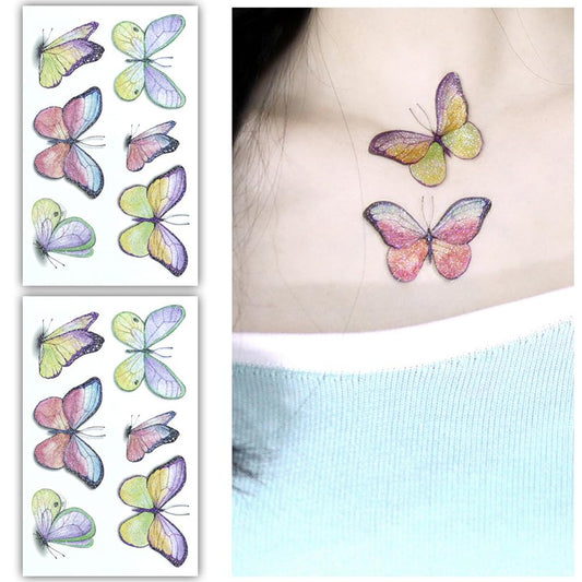 S.A.V.I 2pcs Glittery Butterfly Temporary Tattoos (12x7.5cm) | Vibrant Multicolor Yellow, Pink, Purple  Green Designs | Skin-Friendly, Easy-to-Apply for Kids  Adults | Party  Festival Ready