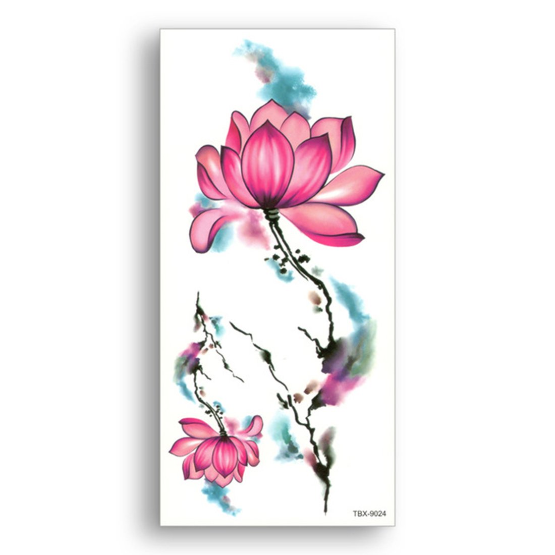 S.A.V.I 3D Temporary Tattoo Sticker Beautiful Lotus Flower Red Pink Design Size 19x9CM - 1PC.