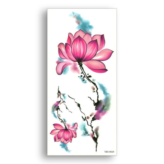 S.A.V.I 3D Temporary Tattoo Sticker Beautiful Lotus Flower Red Pink Design Size 19x9CM - 1PC.