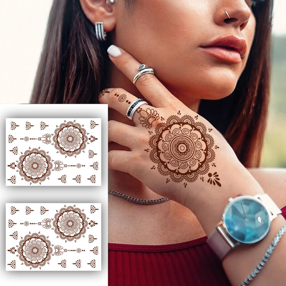 S.A.V.I 2 Sheets - Henna Mehendi Tattoo Stickers, Waterproof, Natural Color, 21x15cm