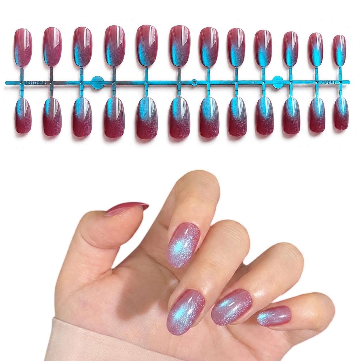 S.A.V.I Press on Nails Berry Blue Medium Round Tips 24 Pcs