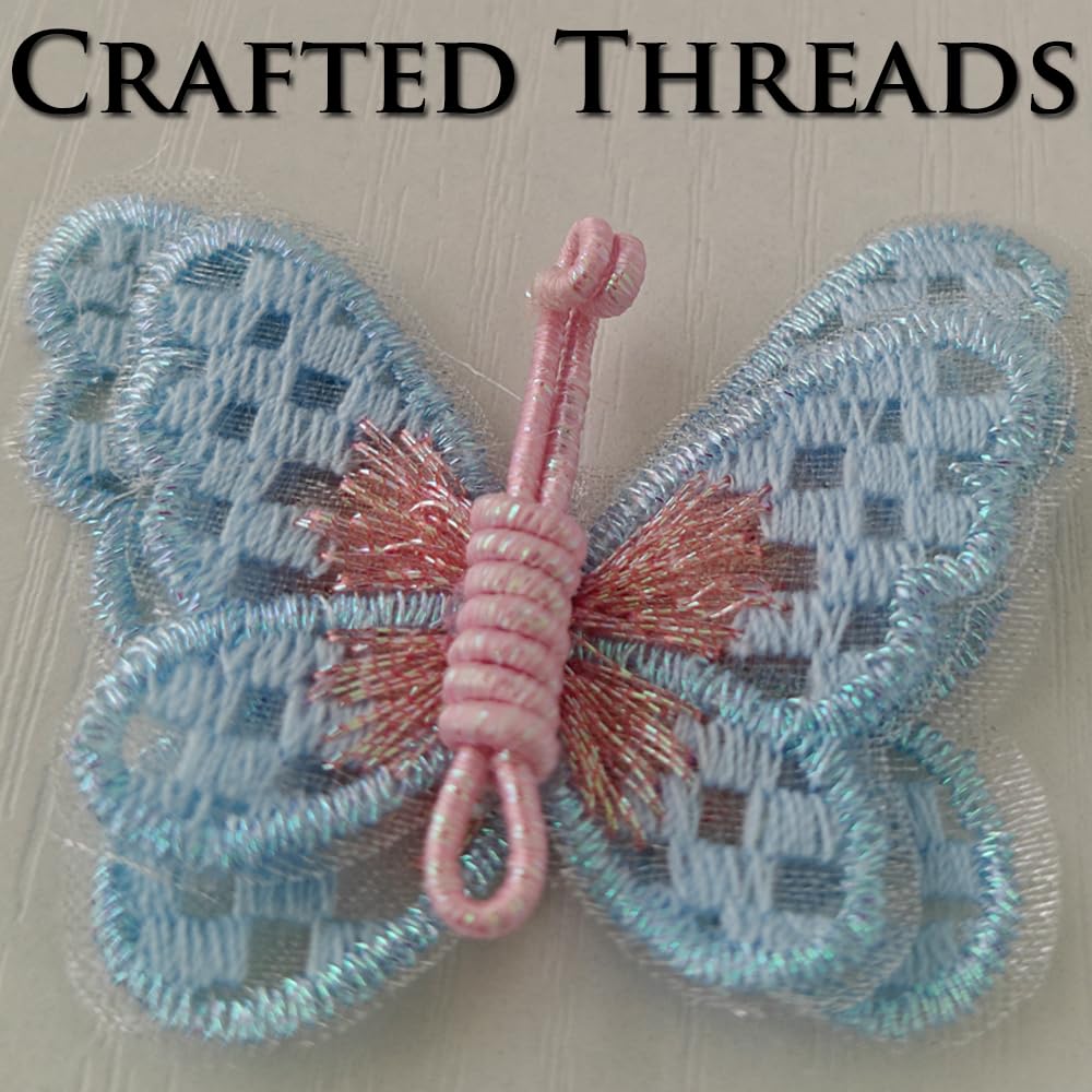 S.A.V.I 3 Pcs Butterfly Sew-On Applique Blue & Pink | 2 x 1.7 Inch Embroidered Fabric Patch with Thread Mesh | Decorative Motif for Dresses, Kurtis, Crafts & DIY (Blue)