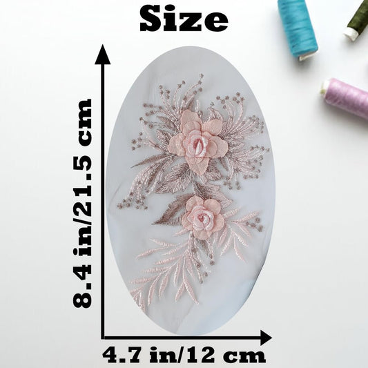 S.A.V.I 1PC 3D Flower Embroidery Patch Mesh Fabric Lace Applique | Sew-on Wedding Dress Clothes Decoration | DIY Craft | 21.5x12CM | Elegant Floral Design | Best for Bridal Gowns  DIY Projects (Pink)  Amazon.in Home  Kitchen